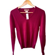 NWT 80's Vintage Maroon Glasgo 100% Cashmere V Neck Sweater Women's Sizes L|M