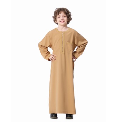 Kid Arabic Kaftan Boys Muslim Loose Robe Dishdash Islamic Clothes Prayer Casual