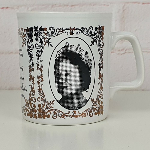 Taza artesanal horno Potterías Staffordshire 80 cumpleaños Majestad la Reina Madre - Imagen 3 de 6