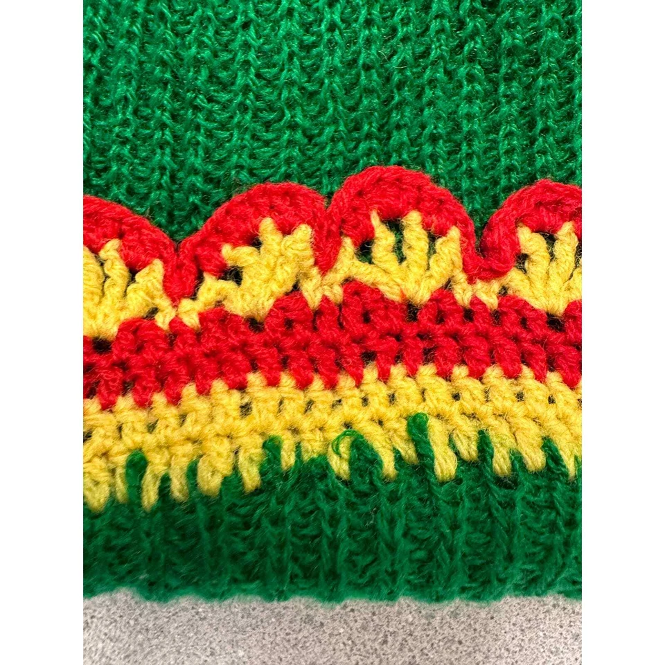 De colección Retro Años 50 Tejido a Mano Medias Gorra Larga Verde/Rojo Lana Tejida con Pompones  Foto 2 de 4