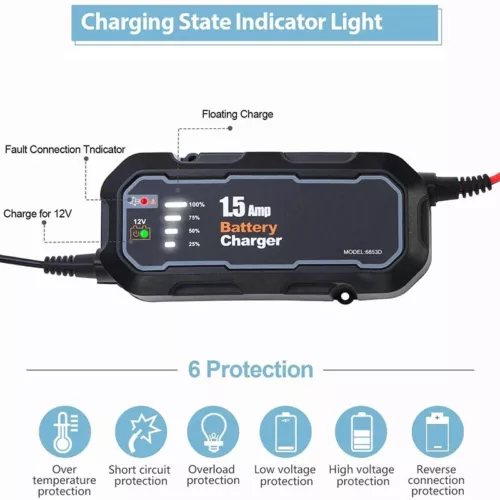 12V Smart Automatic Battery Charger Maintainer Motorcycle Car Trickle Float - Picture 7 of 16