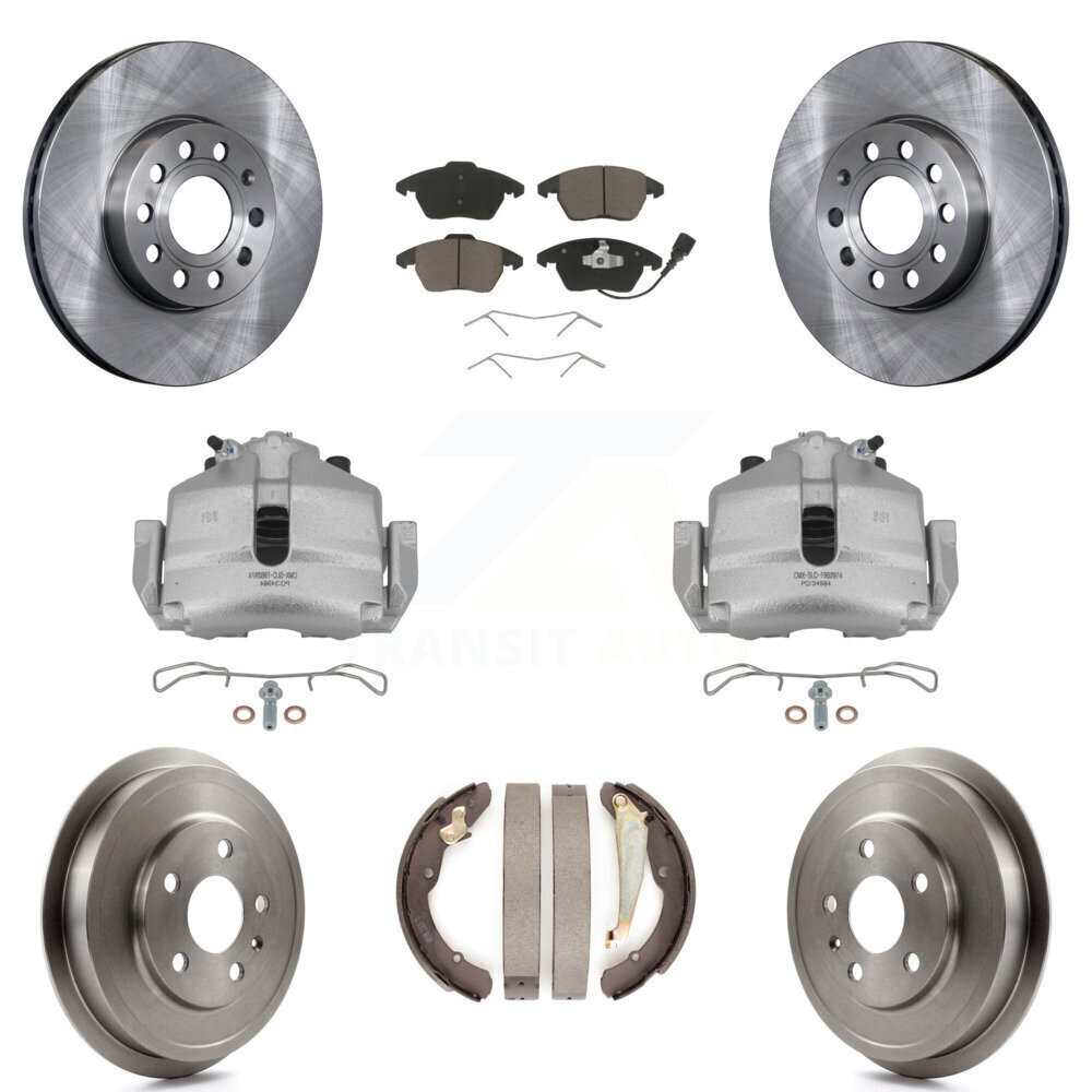 Volkswagen Jetta Front Rear Brake Caliper Rotors Drum Ceramic Pads Kit 8Pc