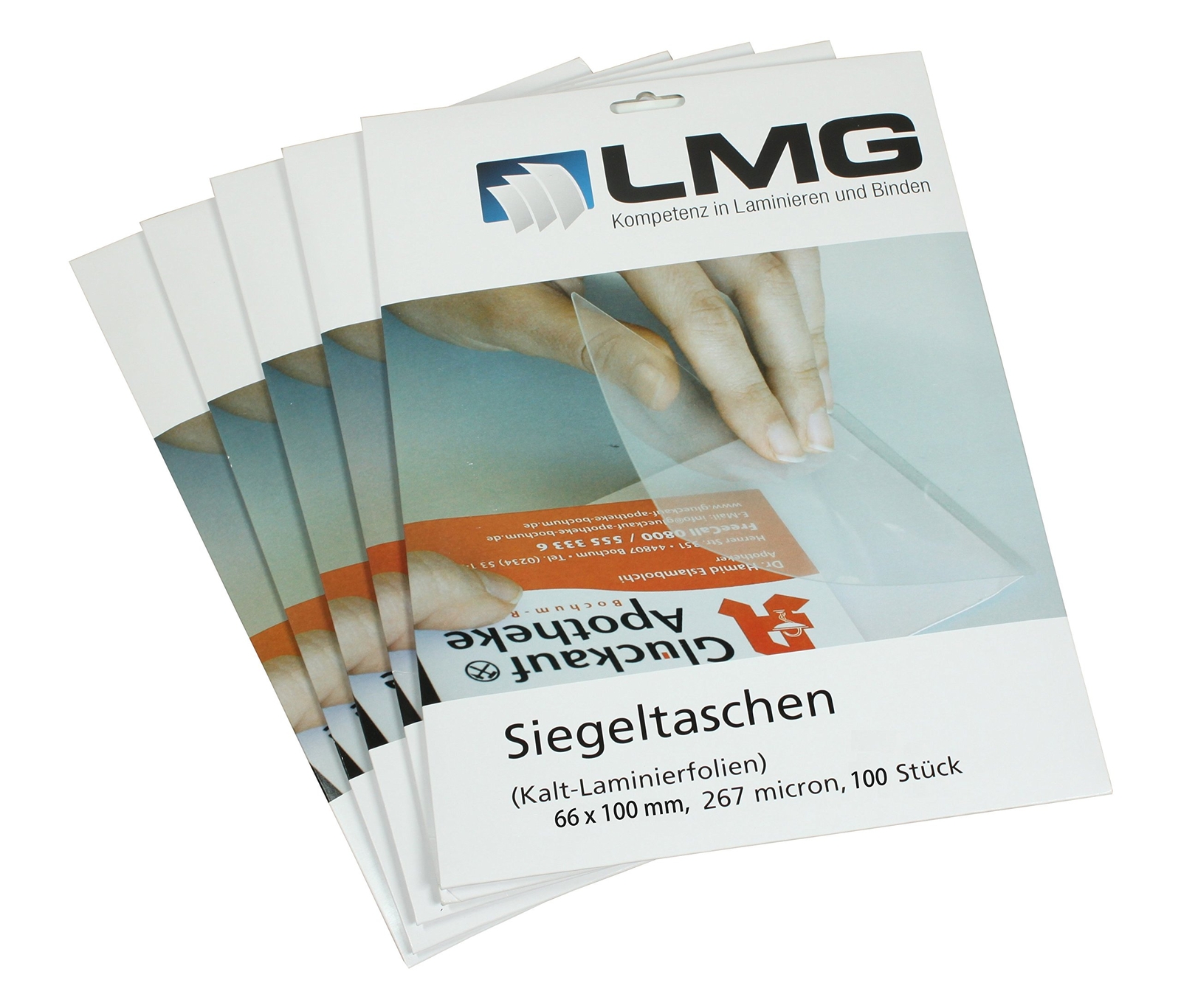 LMG LMGKALT66X100 Laminating Pouches 66 x 100 mm 2 x 300 mic for Cold Laminating