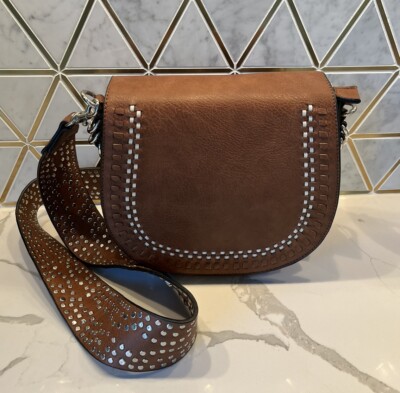 Urban Expressions Purse Vegan Studded Guitar Strap Brown Boho Daisy Jones NEW