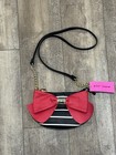 Betsey Johnson Crossbody Black & White stripe With Red Bow