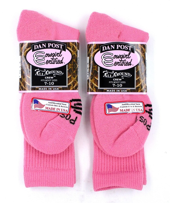 (2) Pair Dan Post Cowgirl Certified Womens Pink Boot Crew Socks 7-10 Brand New