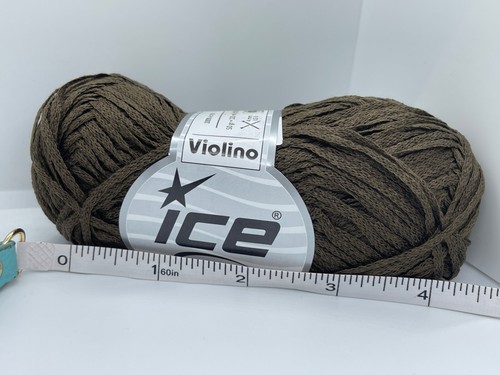 Dark Khaki Violino 56990 Ice Yarns Skinny Woven Ribbon Yarn 50gr 109yd - Picture 4 of 5