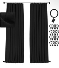 INOVADAY Black Blackout Curtains for Bedroom 84 Inches Long, 100 Blackout Linen