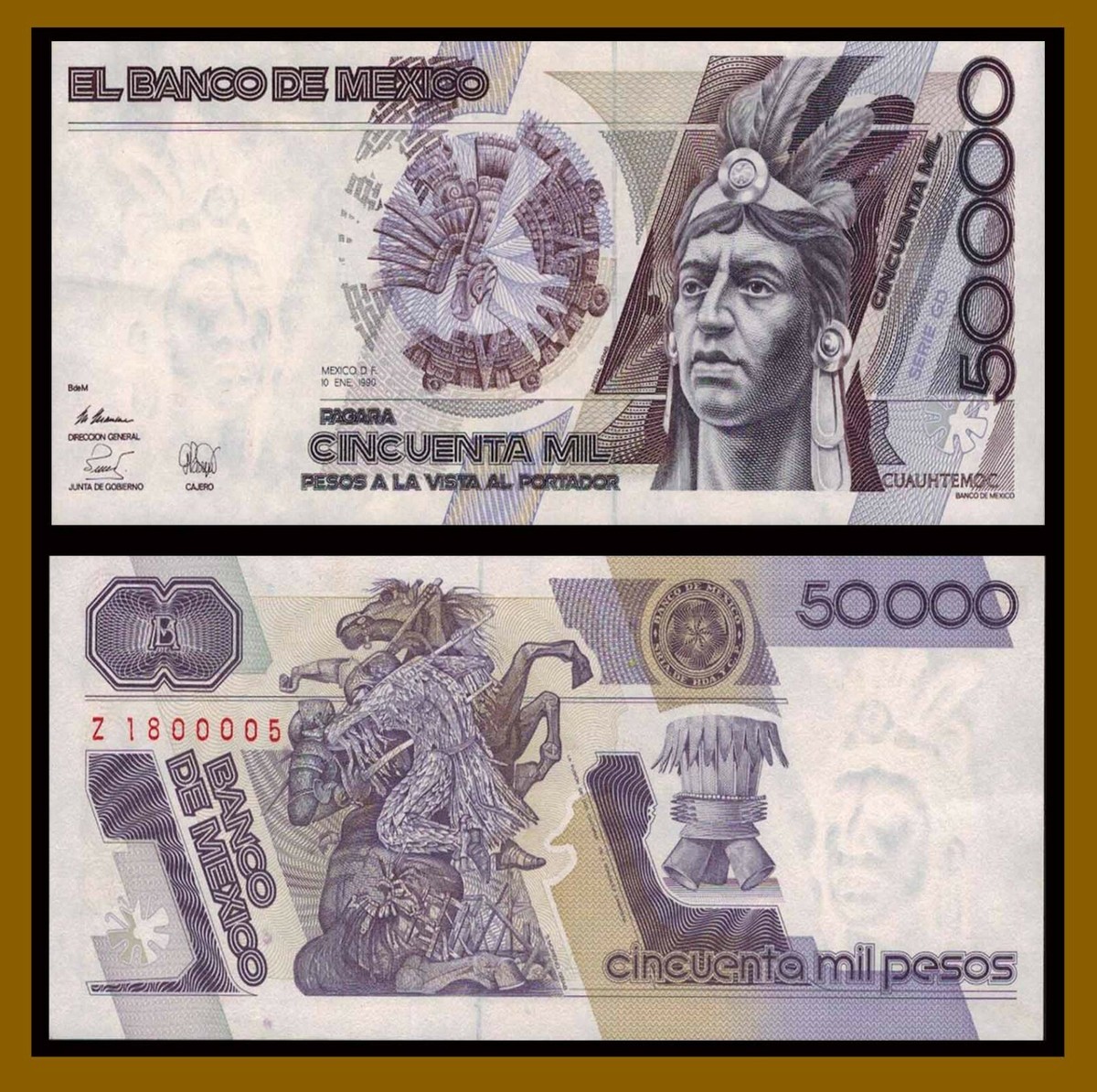 Mexico 50000 (50,000) Pesos, 10.1.1990 P-93b (Serie GD) Banknote