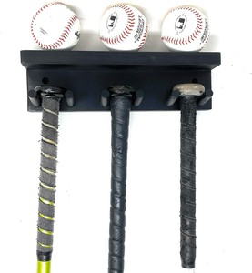 Wood Storage Large Full Size Bat Rack Holds 5 Bats And 3 Baseballs Black (609465658414)