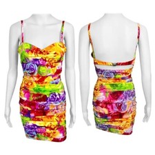 Versace S/S 2005 Bustier Bra Floral Print Bodycon Ruched Dress
