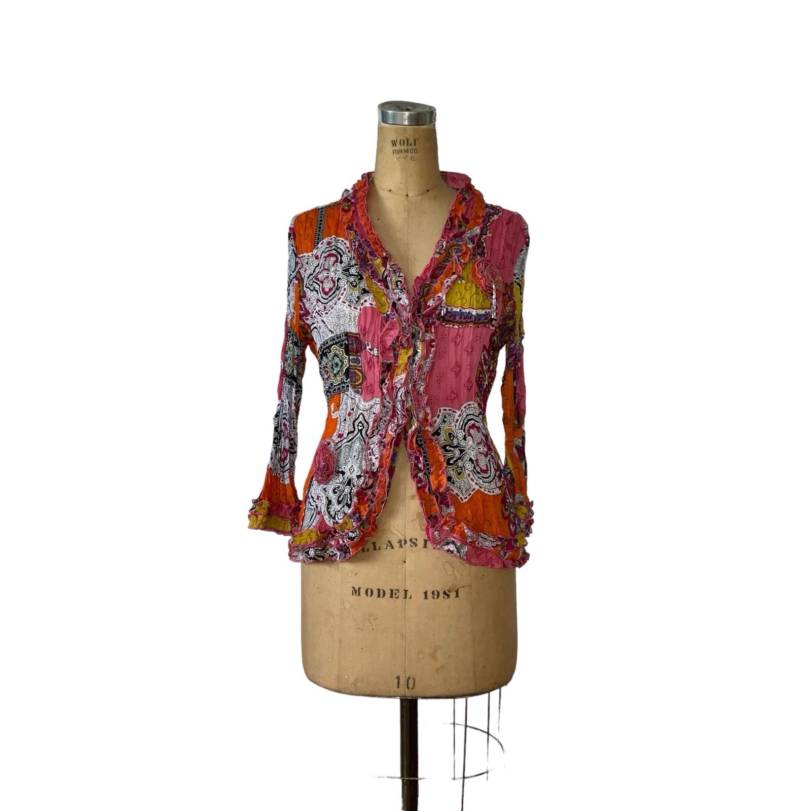 Patchington Pink Orange Paisley Patchwork Retro B… - image 1