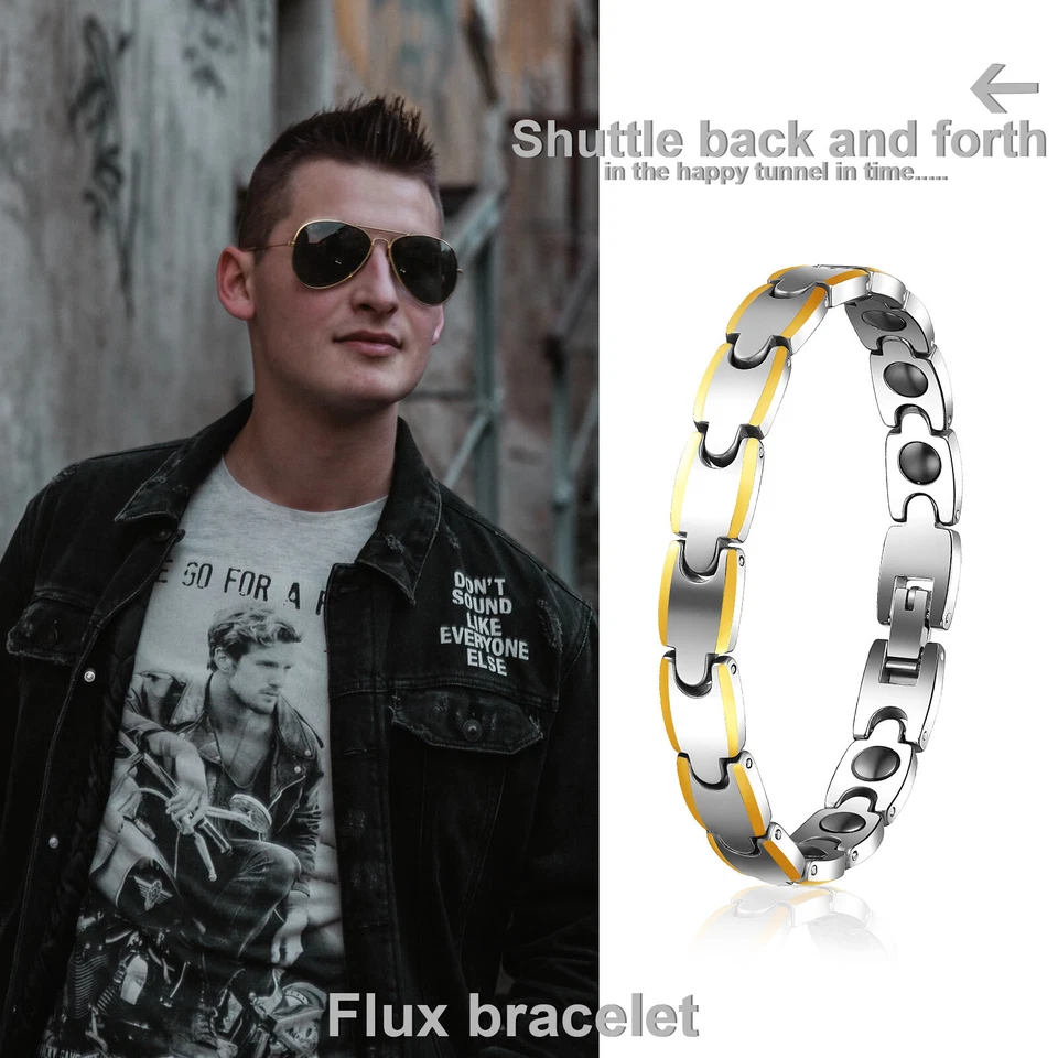 Brazalete de carburo de tungsteno magnético antifatiga salud tono plata dorado unisex Foto 3 de 4