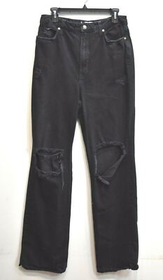 We The Free Womens Distressed Straight Leg 5 Pocket Cotton Black Denim Jeans 32