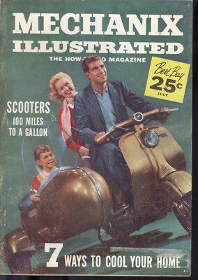 1958 Mechanix Illustrated Magazine: Scooters 100 MPG/7 Ways to Cool Your Home