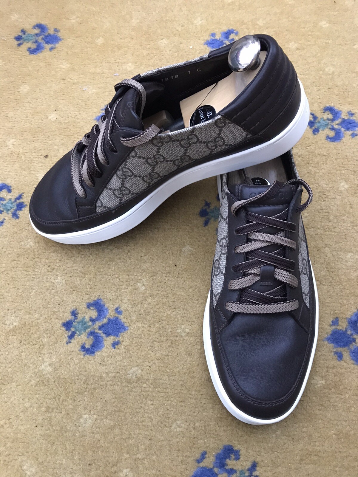 Gucci Trainers Sneaker Shoes Monogram Brown Low Top Canvas Mens UK 7 US 8 EU 41 thumbnail 2