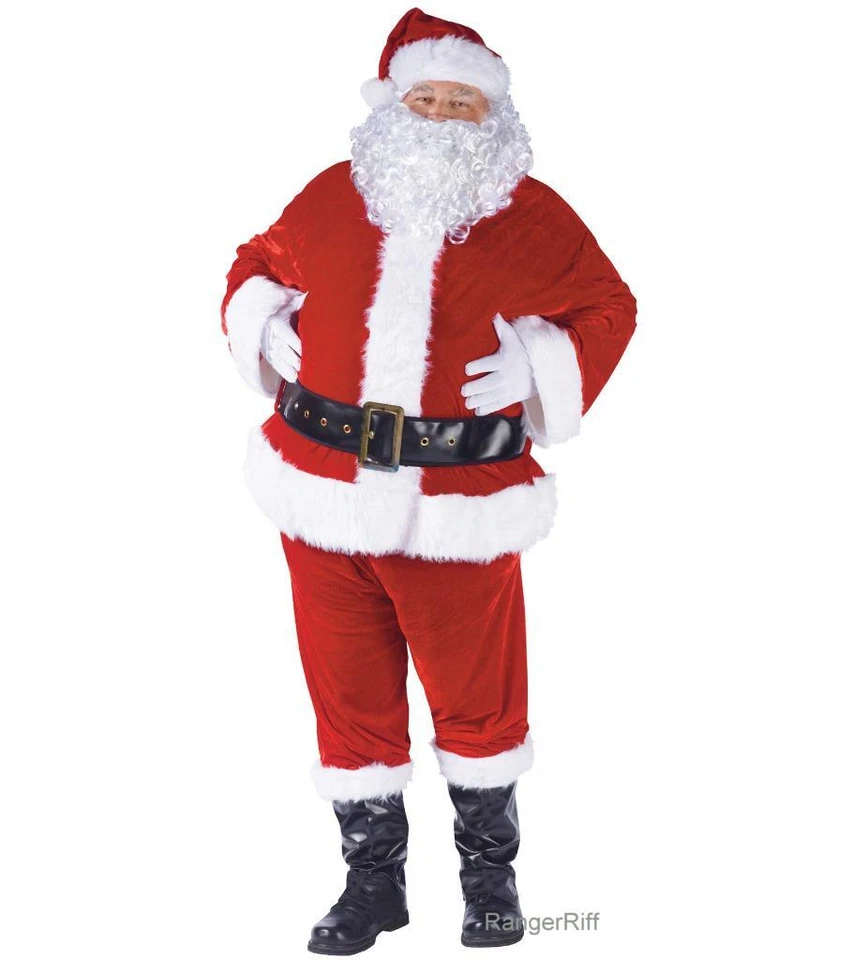 Disfraz completo de Papá Noel con barba, peluca, cinturón, bolsa de juguete abrigo profesional gafas traje Foto 4 de 4