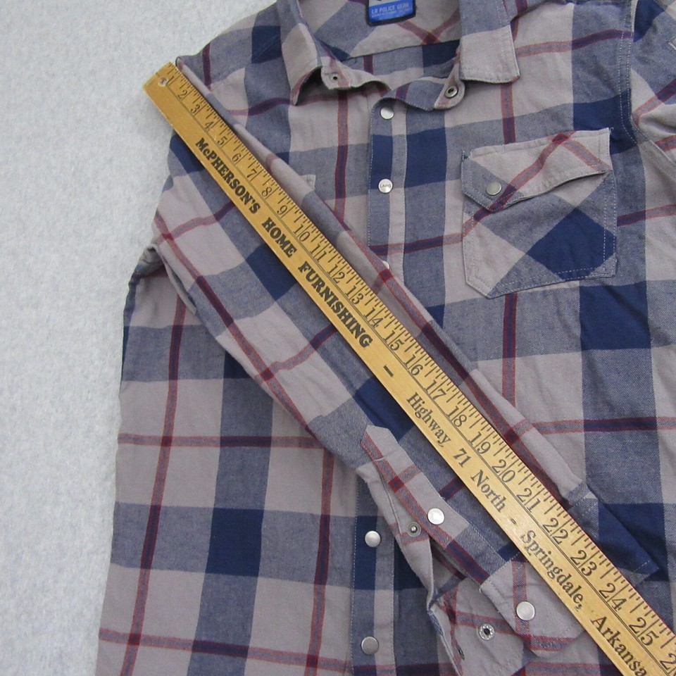 LA Police Gear Mens LAPG Snap Button Up Shirt S Blue Red Plaid Back Up