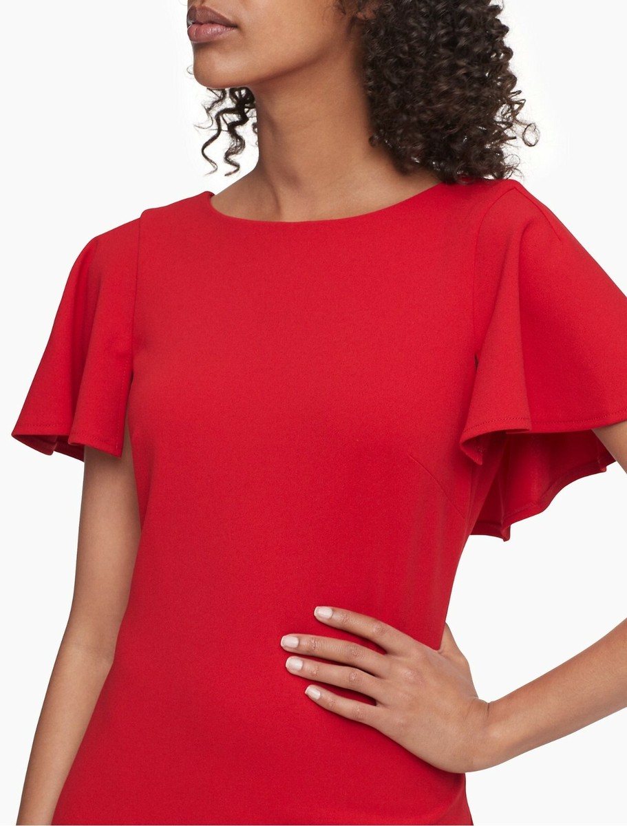 Calvin Klein Women's Flutter Short Sleeve Sheath Dress - Red - 4