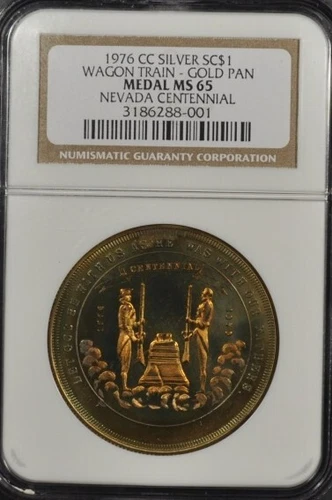 1976 Silver Nevada Centennial So-Called Dollar $1 Medal/ TONED NGC MS 65!