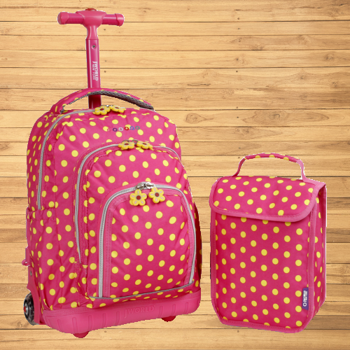 Kids Rolling Backpack Pink Buttons Lunch Bag Girls Light Up Wheels School Travel For Sale Online Ebay