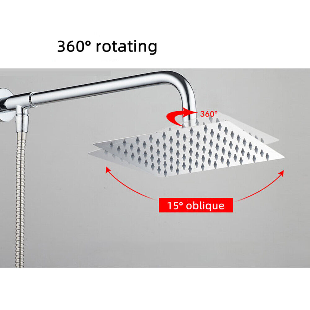 Large 12 inch Square Shower Head Chrome Stainless Steel Rainfall