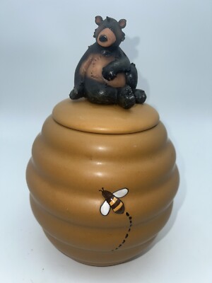 Bear Beehive Honour Pottery Cookie Jar Canister  Small 8   Airtight Seal