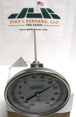 WIKA , BIMETAL THERMOMETER , LIQUID FILLED , -20 to 40 DEG-C , 12'' PROBE , 1/2''