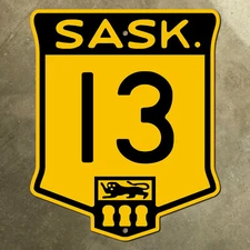 Saskatchewan provincial highway 13 route marker road sign Canada 1940s crest