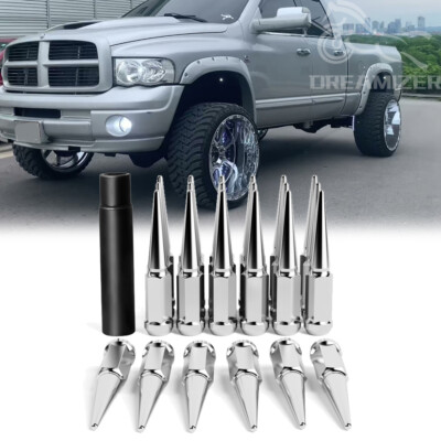 24x hrome M14x1.5 4.4'' Tall Spline Spike Lug Nuts For Dodge RAM 1500 2500 3500 