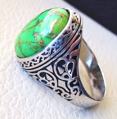 Solid 925 Sterling Silver AA Natural Copper Turquoise Gemstone Men's Unisex Ring