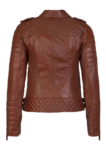 Women's Leather Jacket Pure Sheepskin Slim Fit Biker Motorcycle Designer Jacket - Picture 14 of 48