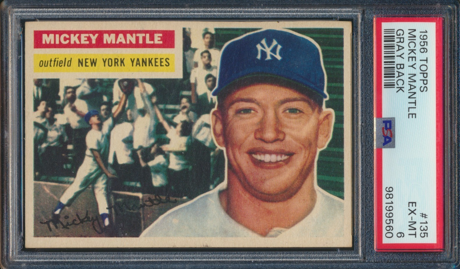 1956 TOPPS BASEBALL 135 MICKEY MANTLE GRAY BACK PSA 6 EX-MT HOF FANATICS TOP 30%