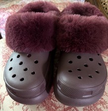 NEW Crocs Furever Crush Lined Platform Clogs W8 M6 Burgundy