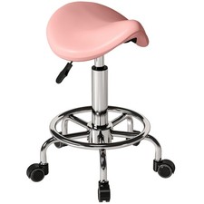 HOMCOM Saddle Chair, Rolling Salon Stool for Massage Spa, Pink