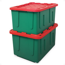 2-Pack Heavy Duty 27 Gallon Storage Bins with Lids - Green/Red