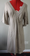 Ladies GEORGE Medium 8/10 Beige Tan Knee Length V-Neck 3/4 Sleeve Sweater Dress
