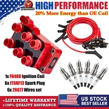 1x Ignition Coil FD488 + 6x Spark Plug+ 6x Wire Set for Ford F-150 Mazda Mercury