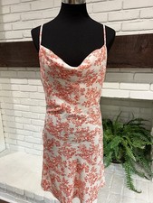 Urban outfitters red and white Floral slip mini dress mallory Cowl Neck Medium