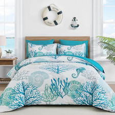 Coastal King Comforter Set 7 Pieces Beach Themed Ocean Nautical Bed in a Bag