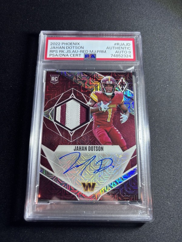 2022 Panini Phoenix Jahan Dotson RPS Rookie Patch Auto Red /25 PSA/DNA