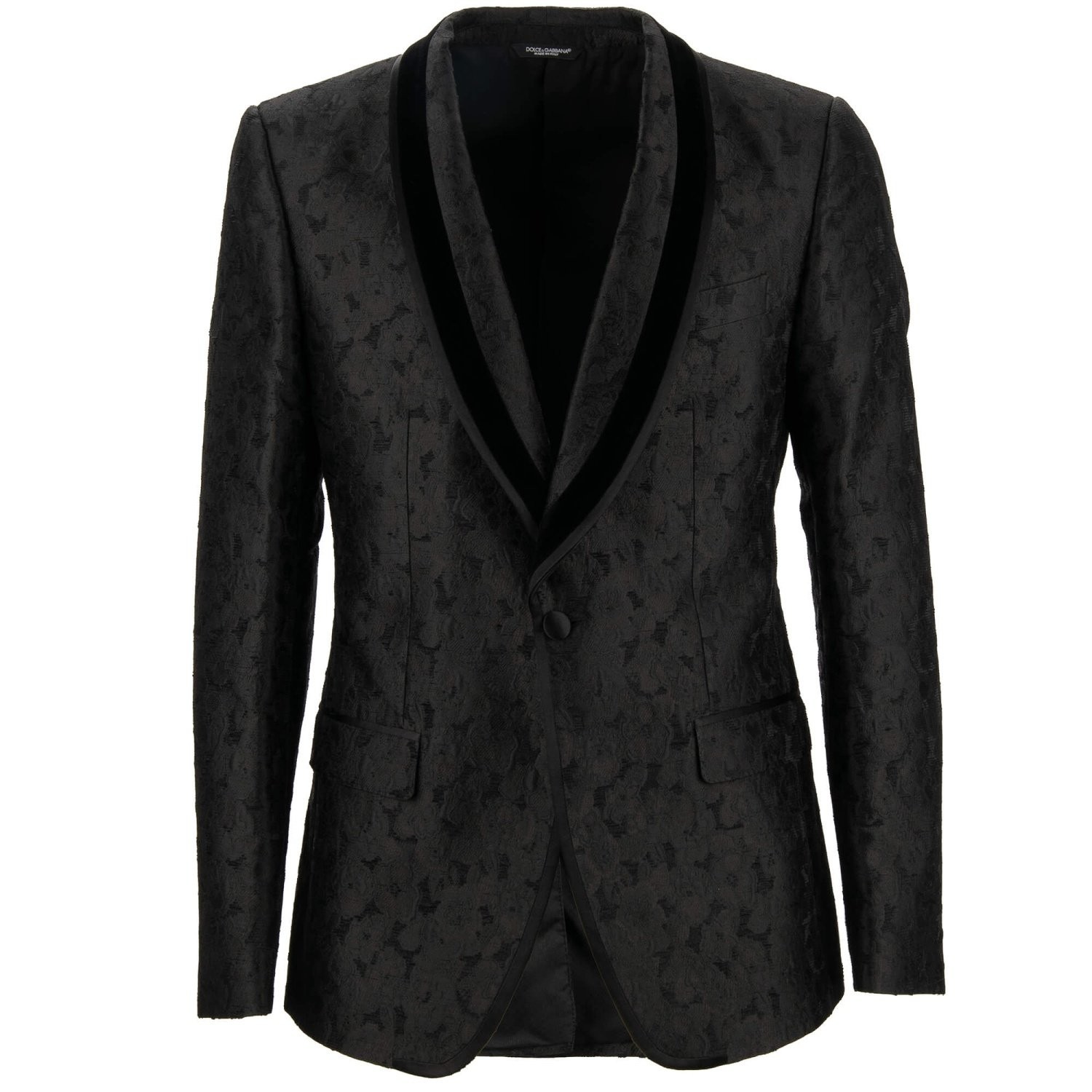 DOLCE & GABBANA Floral Brocade Velvet Tuxedo Blazer Jacket Shawl Lapel Black