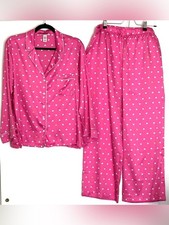 Victoria  s Secret Satin Long Pajama Set Pink Hearts Size L
