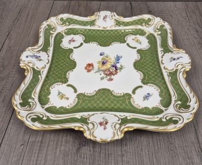 Lindner Porzellan Servierplatte 34 x 34 cm, Dekor Princess grün, 70er Jahre
