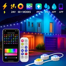 100FT Permanent Outdoor RGB+IC Eave Lights 72 LEDs Smart APP Control IP67