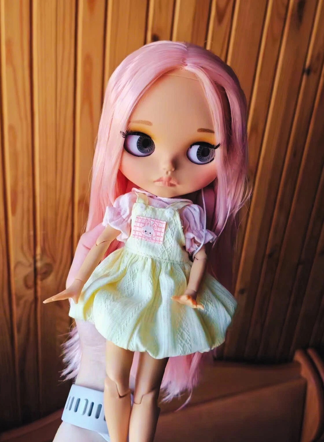 NEO Blythe Doll Pink Hair OOAK Tan Skin Jointed Body 1/6 BJD