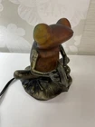 Tiffany Style Amber Glass Frog On Metal Lily Pad Table Lamp Night Light Vintage
