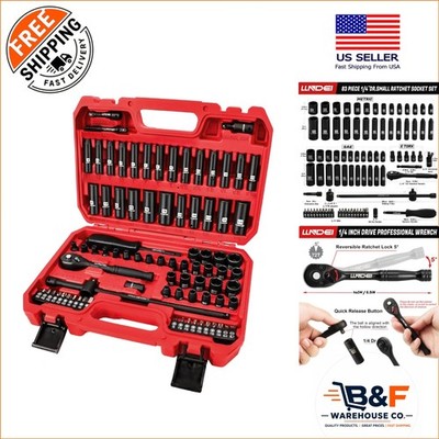 Professional 83-Piece 1/4 Drive Impact Socket Set with Reversible Ratchet Handle