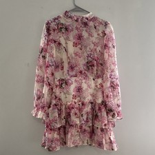 boohoo Pink Floral Ruffle Long Sleeve High Neck Chiffon Mini Dress US 6