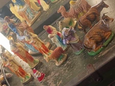 Vintage Hand Painted Italy Nativity Figures Lot WiseMen Camel Ox Sheep Donkey